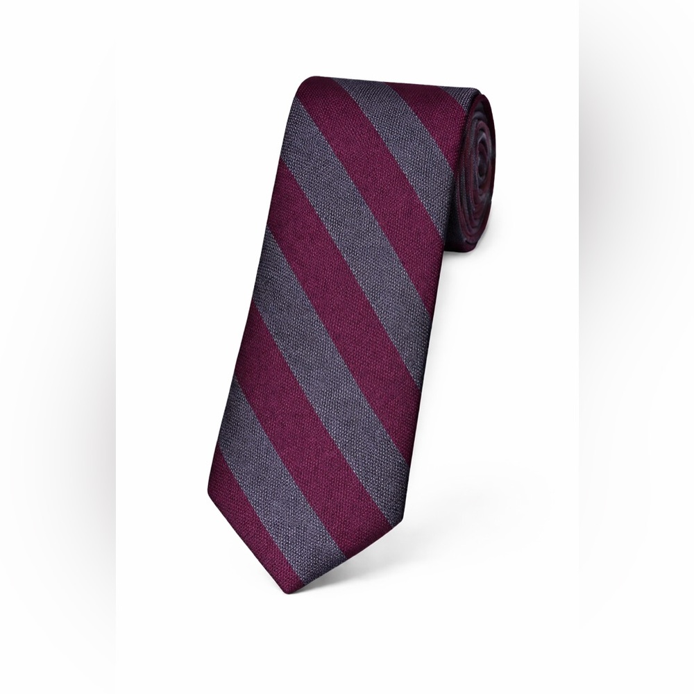 NEW! Roundtree & Yorke Burgundy and Gray Striped Tie